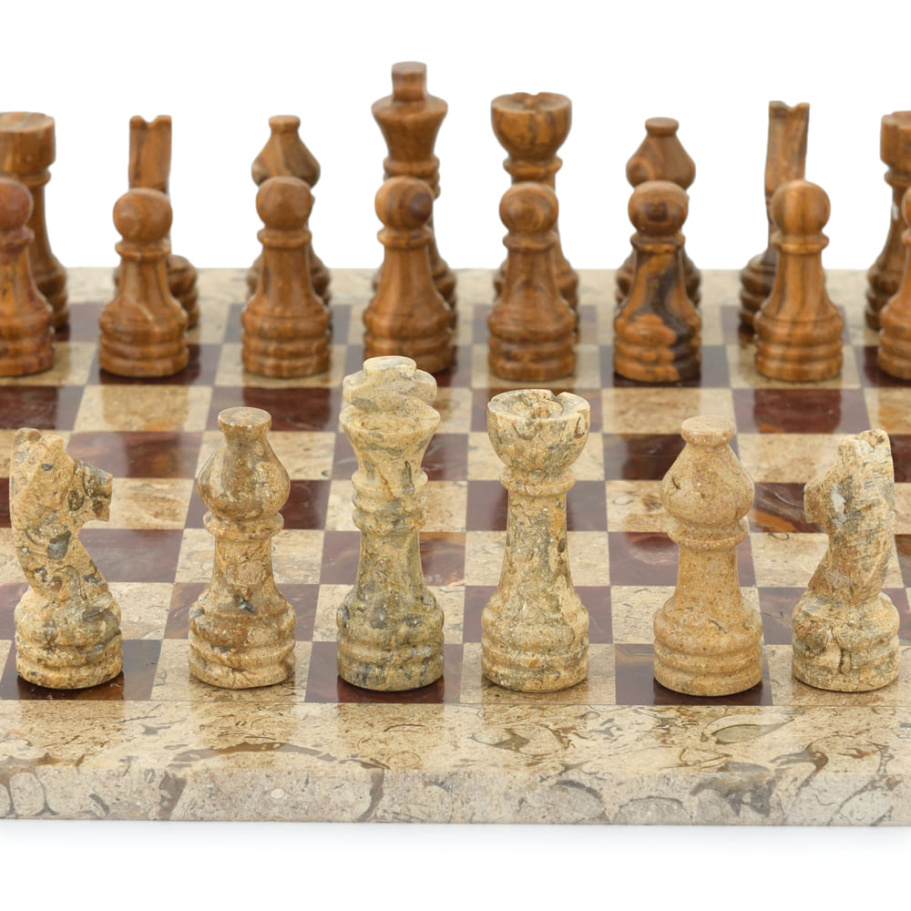 Шахматы из камня "Сицилия" яшма и ракушечник 40 купить в Нижнем Новгороде