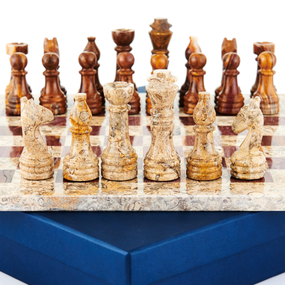 Шахматы из камня "Карфаген" яшма и ракушечник 30 купить в Нижнем Новгороде