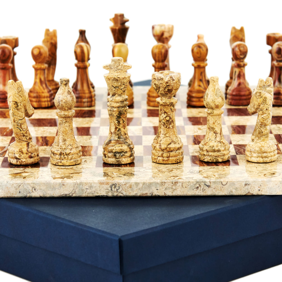 Шахматы каменные "Карфаген" яшма и ракушечник 40 купить в Нижнем Новгороде