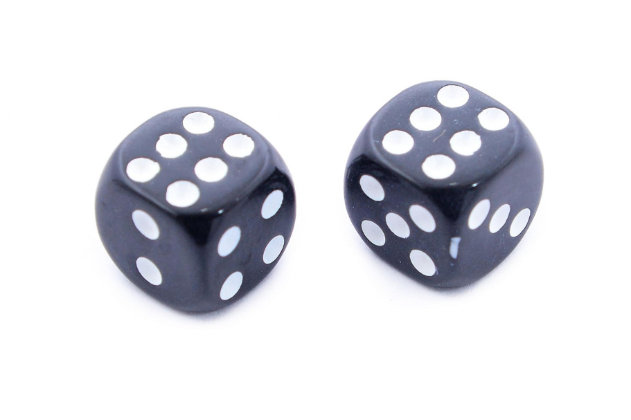 Кости игральные, пластик, черные 10 мм (2 шт), WoodGames