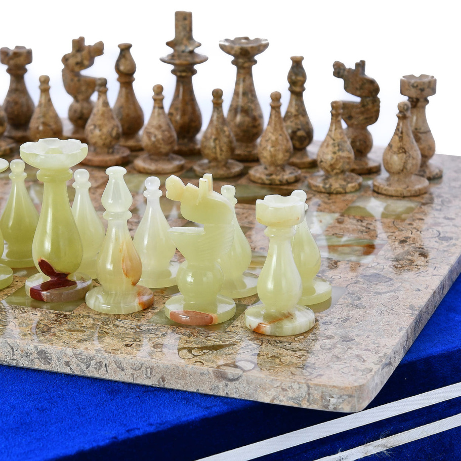 Шахматы каменные "Триада" оникс и ракушечник 40 купить в Нижнем Новгороде