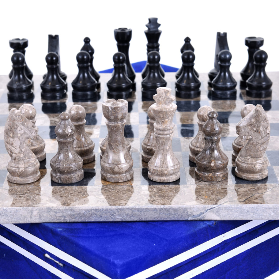 Шахматы из камня "Карфаген" серый и черный мрамор 40 купить в Нижнем Новгороде