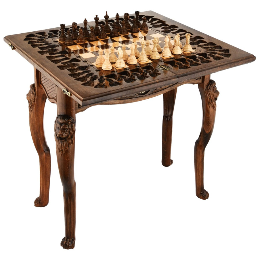 Стол ломберный Шахматы резные "Львиное царство" 60 купить в Нижнем Новгороде