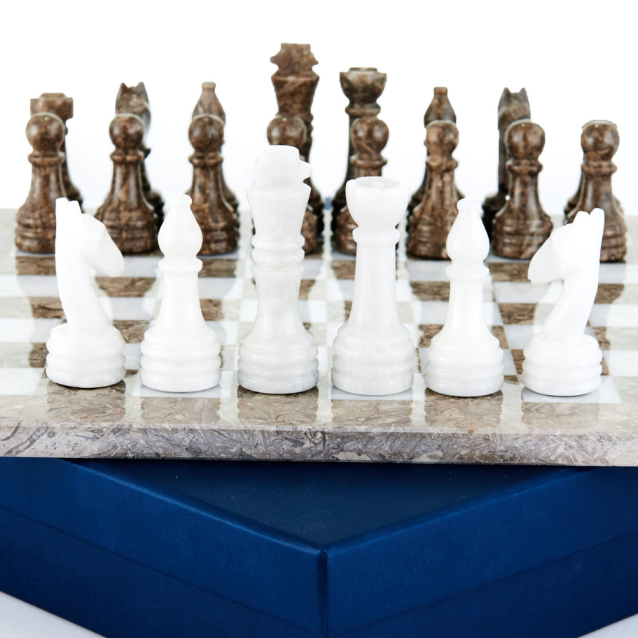 Шахматы из камня "Карфаген" серый мрамор 30 купить в Нижнем Новгороде
